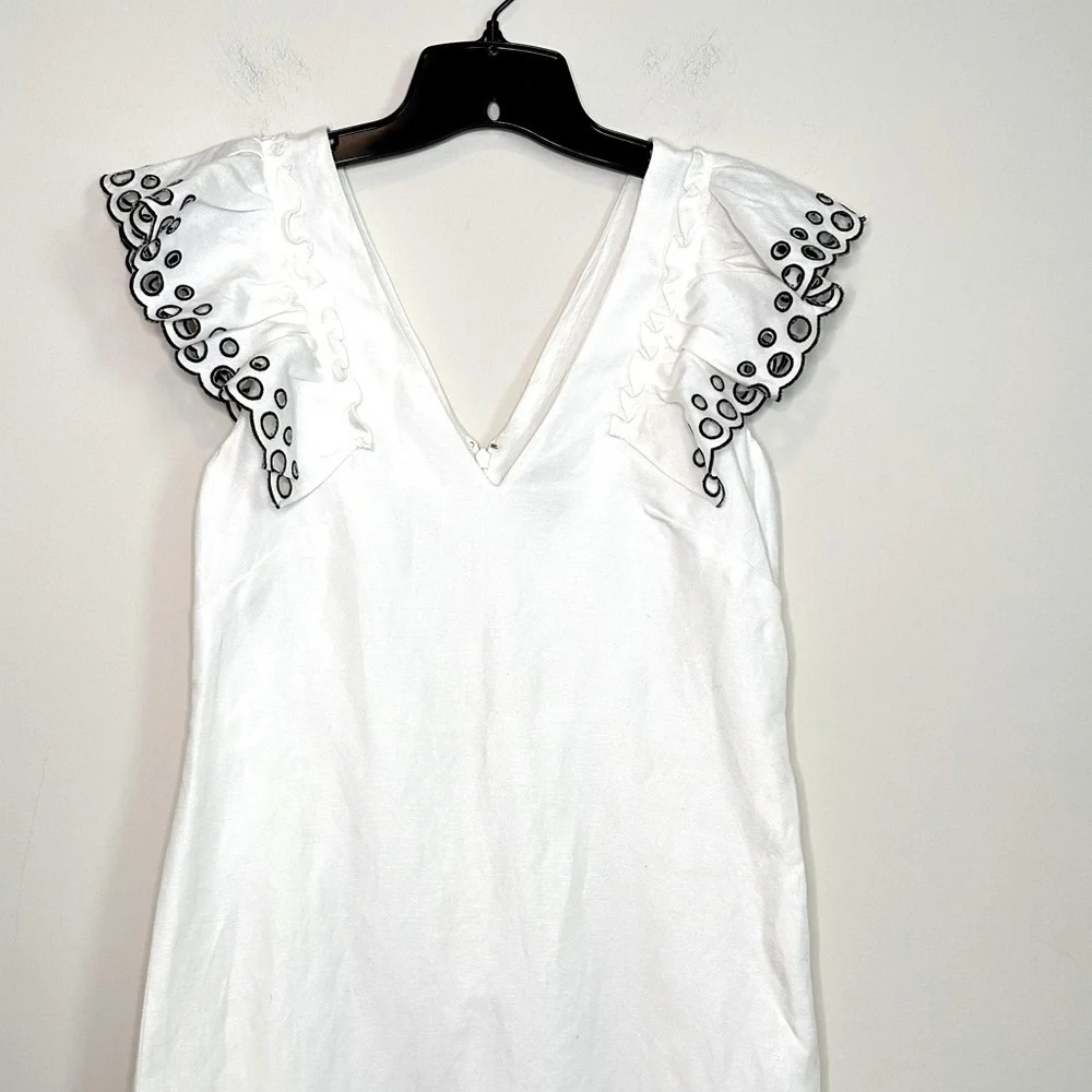 J. Crew Collection White Eyelet Flutter Sleeve Linen
Sheath Dress Size 2 - Picture 5 of 15